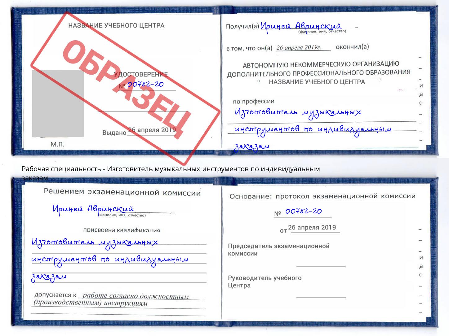Изготовитель музыкальных инструментов по индивидуальным заказам Орёл