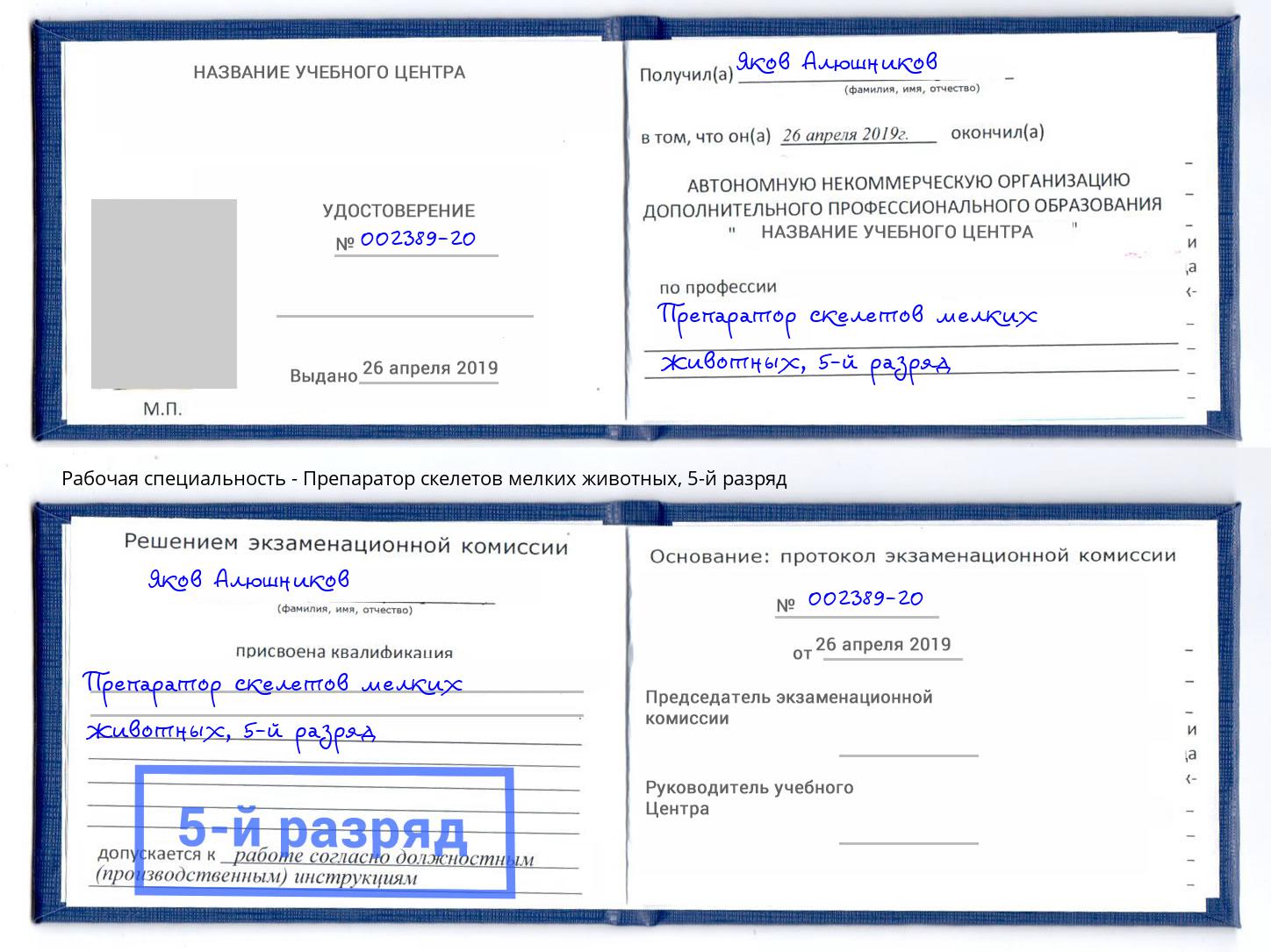 корочка 5-й разряд Препаратор скелетов мелких животных Орёл