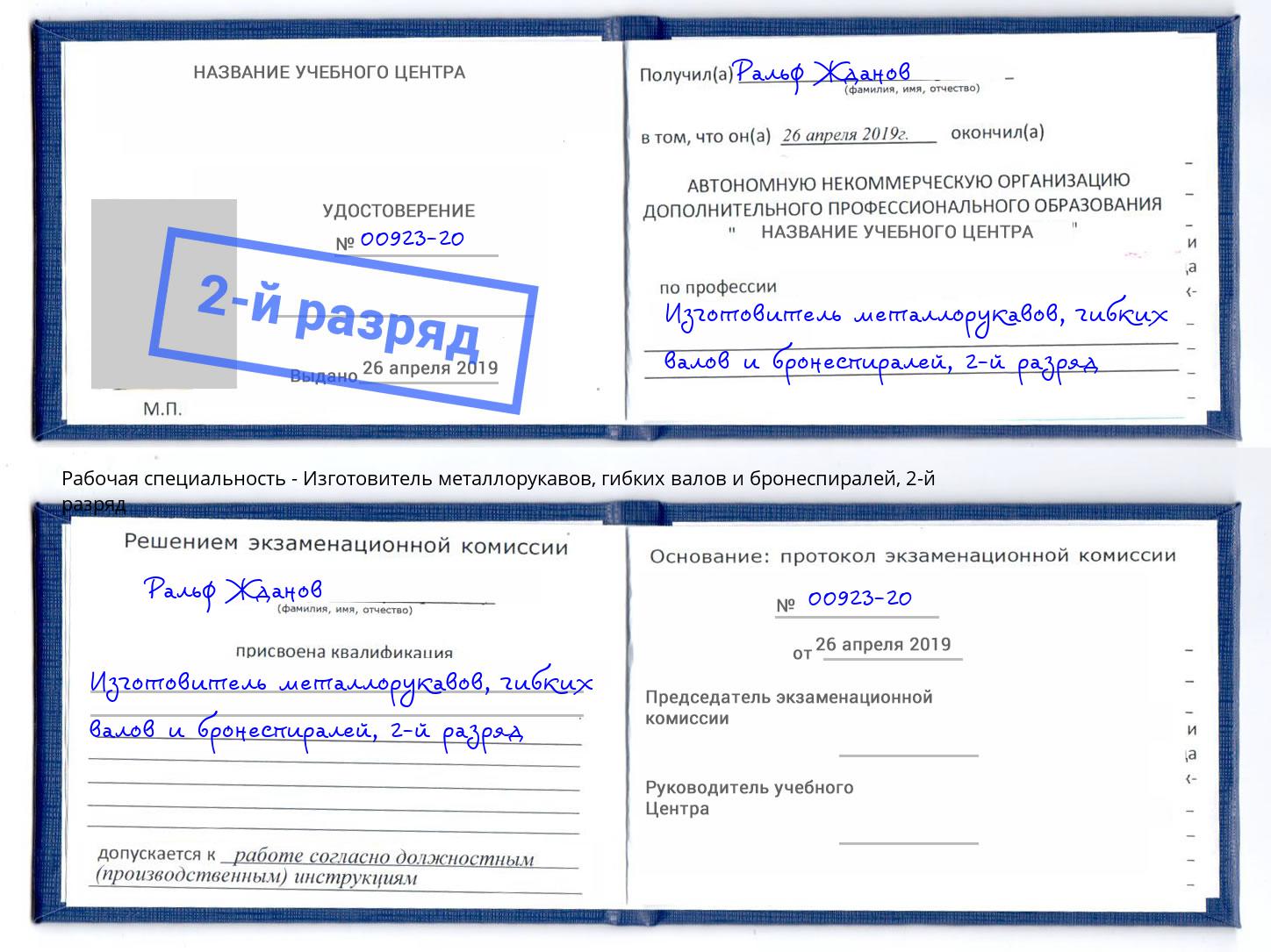 корочка 2-й разряд Изготовитель металлорукавов, гибких валов и бронеспиралей Орёл